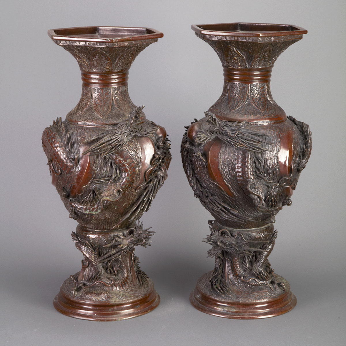 Pair of Chinese Bronze Floor Vases