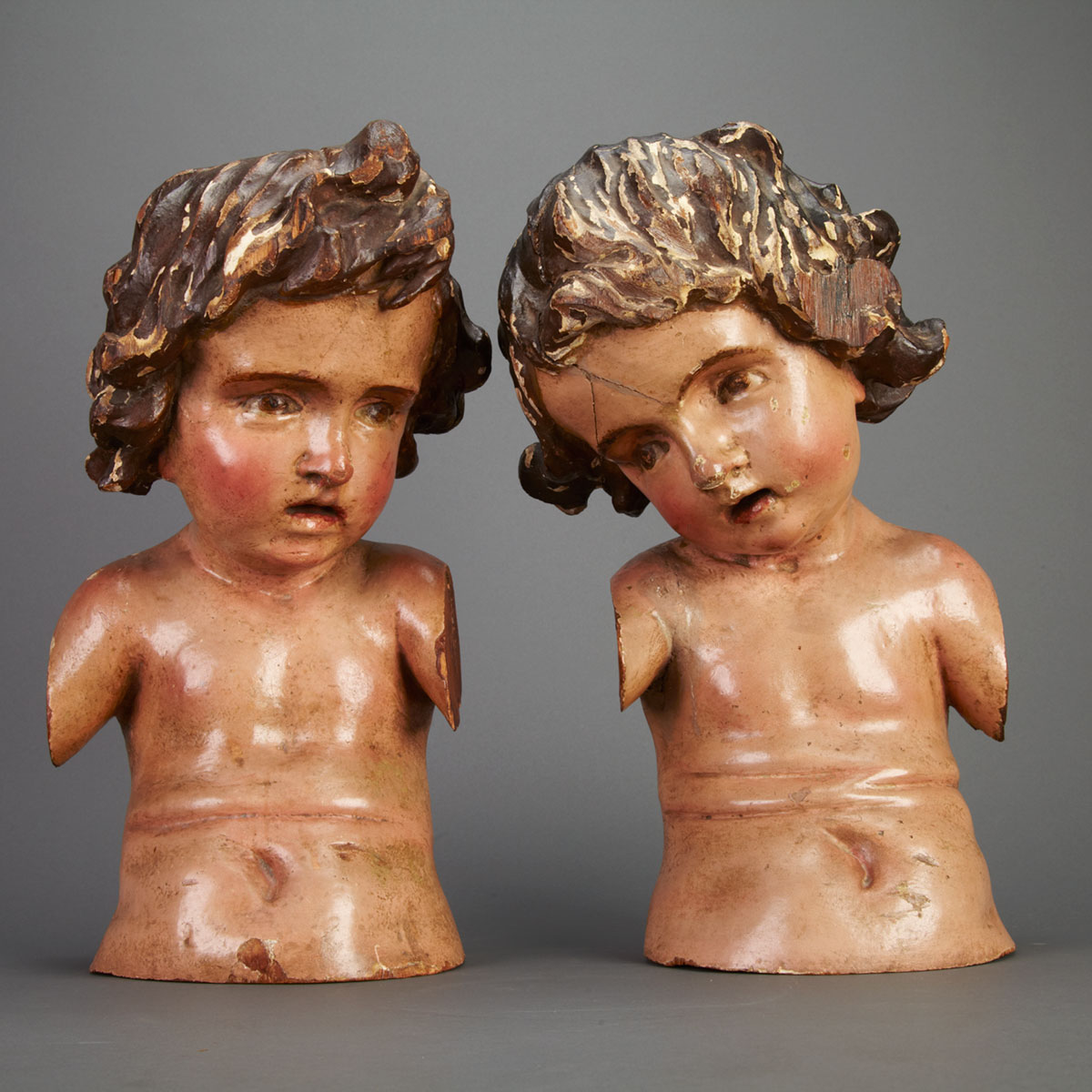 Pair of Italian Carved and Polychromed 17784a