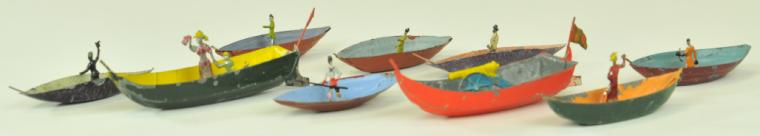 ASSORTED EARLY HAND PAINTED TIN BOATS