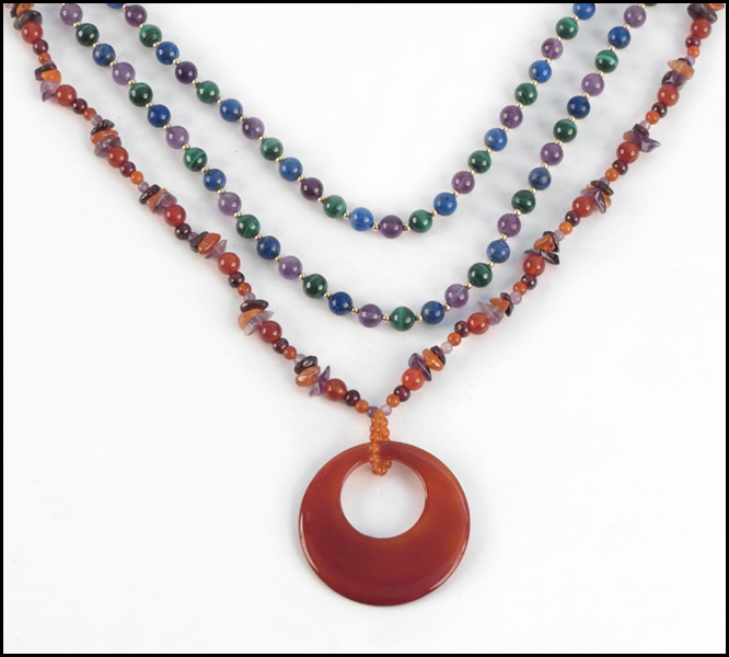 AMETHYST AMBER AND CARNELIAN PENDANT