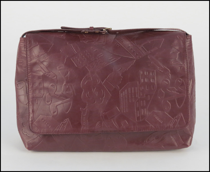 PRADA MAROON EMBOSSED LEATHER CLUTCH