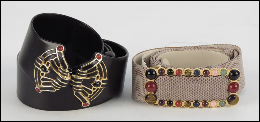 TWO JUDITH LEIBER BELTS. Condition: