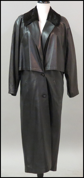 MARIO VALENTINO BLACK LEATHER COAT.