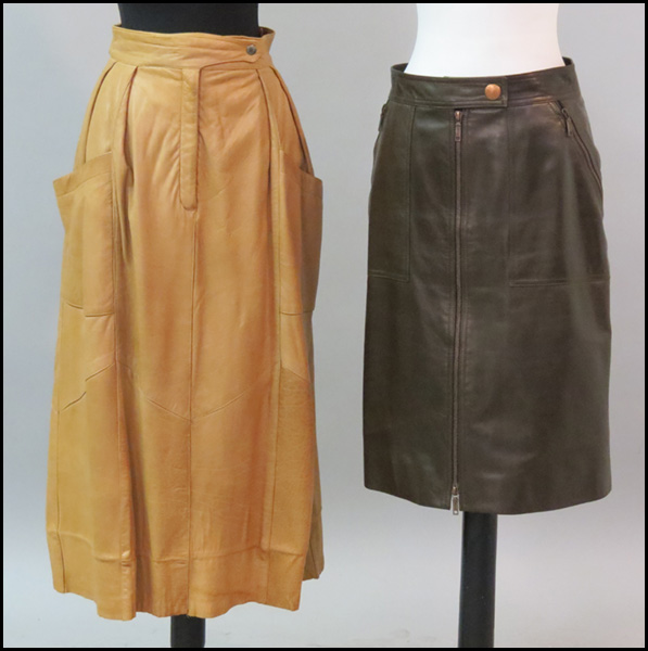 CELINE LEATHER ZIP-FRONT SKIRT.