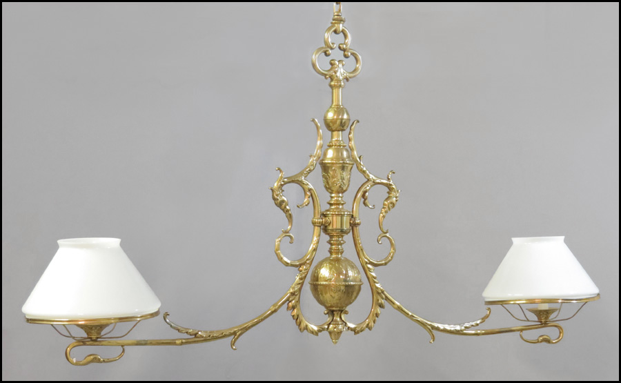 BRASS TWO LIGHT BILLIARD S CHANDELIER  177ba2