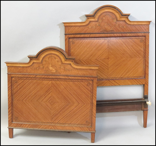 PAIR OF ENGLISH SATINWOOD BED FRAMES.