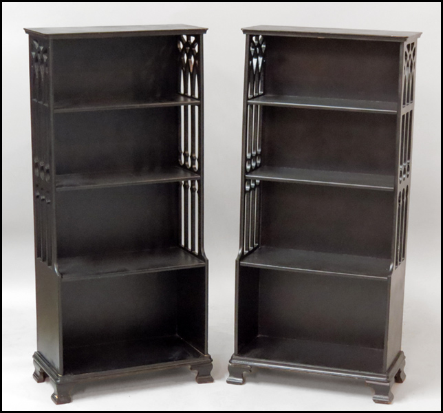 PAIR OF PAINTED WOOD BOOKCASES.