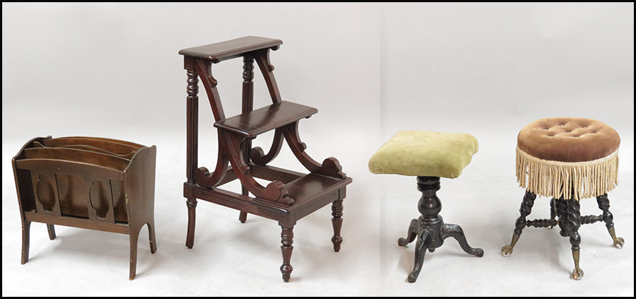 TWO WOOD AND UPHOLSTERED STOOLS  177c30