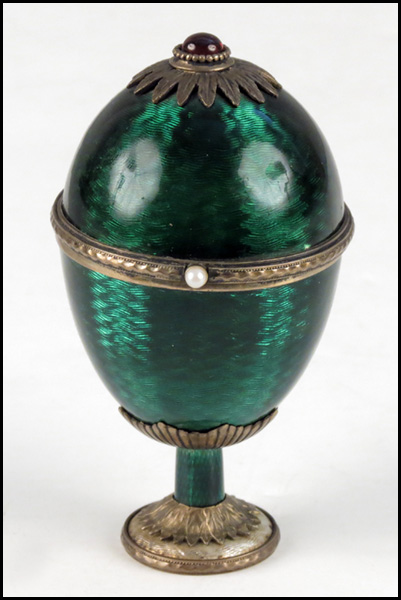 RUSSIAN ENAMEL EGG ON STAND Hinged 177c55
