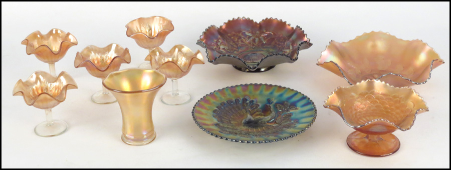 SET OF FIVE CARNIVAL GLASS SHERBET CUPS.