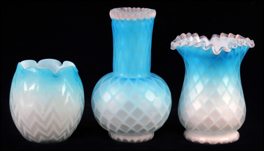 TWO QUILTED SATIN GLASS VASES  177cc0