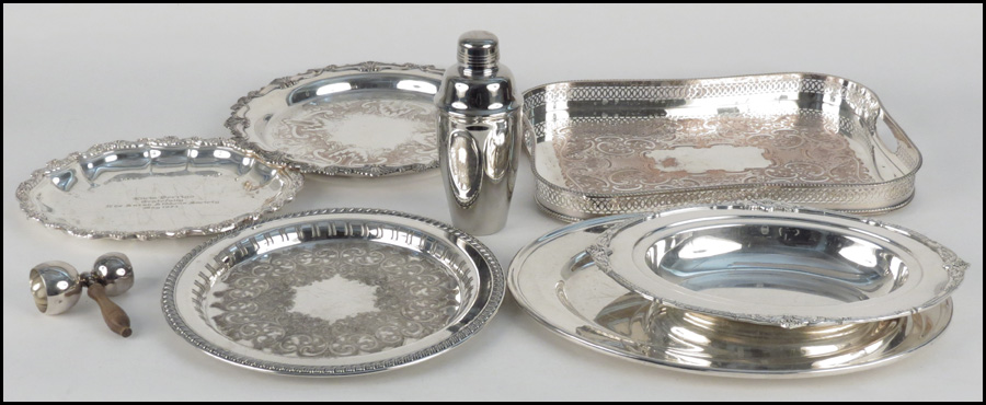 FIVE SILVERPLATE TRAYS. Together