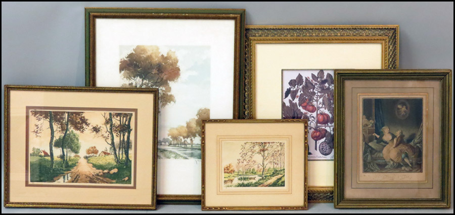 COLLECTION OF FIVE FRAMED PRINTS.