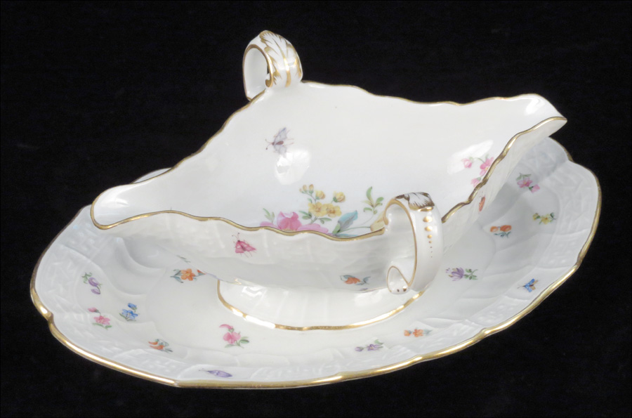 MEISSEN PORCELAIN SAUCE BOAT. With attached