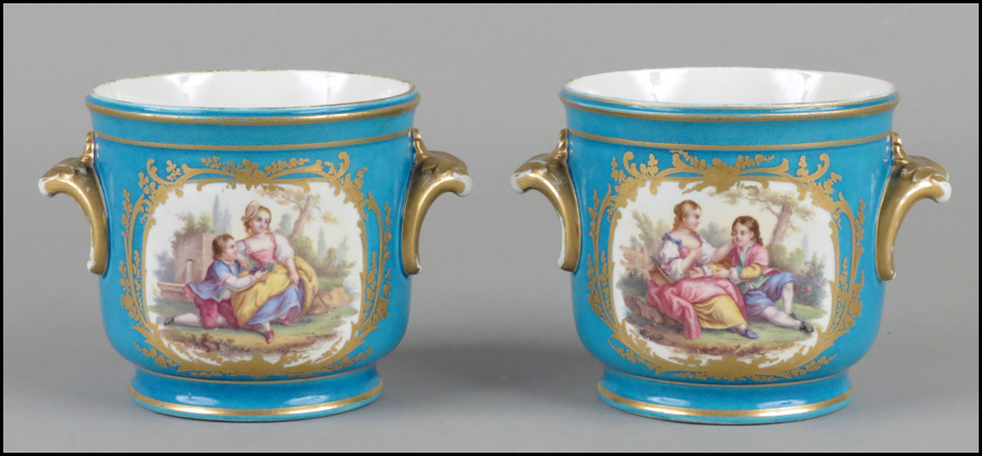 PAIR OF SEVRES PAINTED AND GILT
