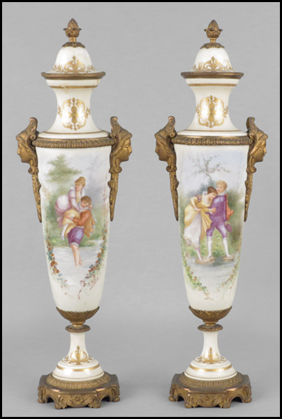 PAIR OF SEVRES GILT BRONZE AND PORCELAIN