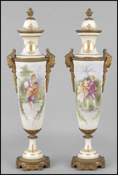 PAIR OF SEVRES GILT BRONZE AND