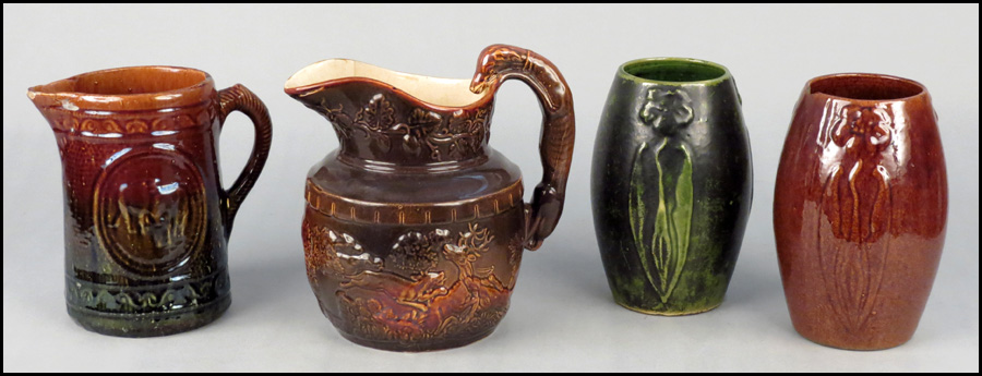 TWO BENNINGTON STYLE POTTERY PITCHERS  177e7a