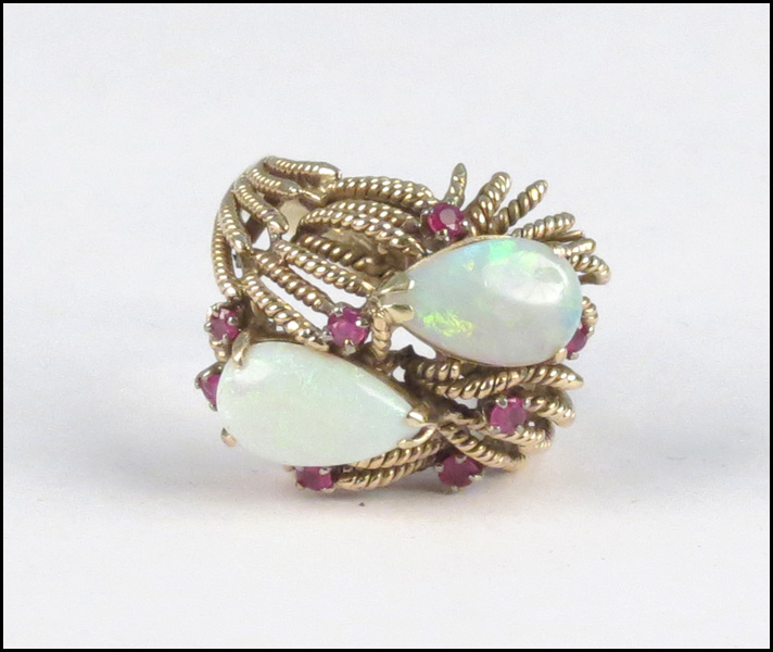 18 KARAT YELLOW GOLD OPAL AND RUBY