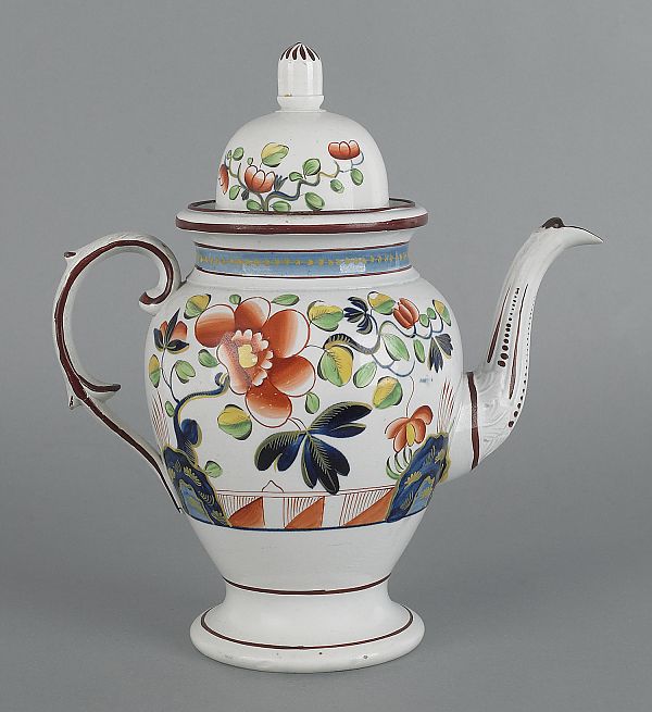 Gaudy Dutch single rose coffee pot 19th