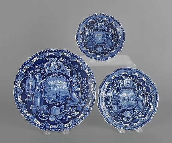 Three Historical blue Staffordshire 1758af