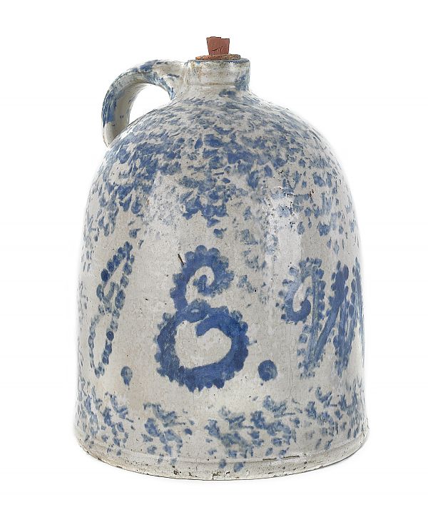 Blue spongeware jug 19th c inscribed 175989