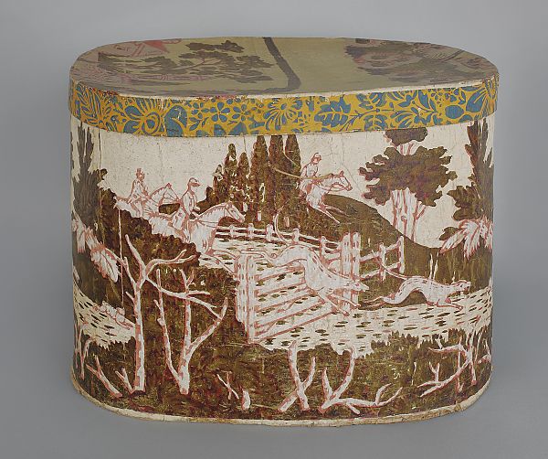 Wallpaper covered hat box early 17598a