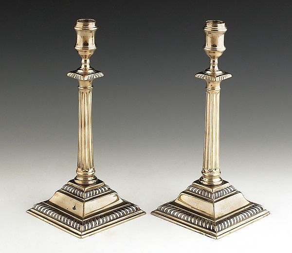 Pair of George III paktong candlesticks 175a2c