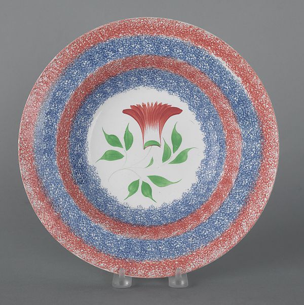 Red and blue spatter shallow bowl