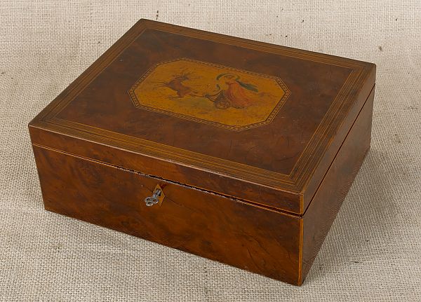 Burl veneer sewing box mid 19th