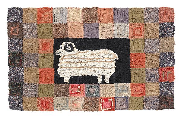 American hooked rug of a ram early 175aa7