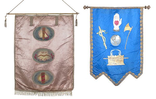 Two painted silk lodge banners 175aba