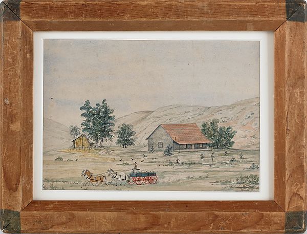 Watercolor landscape of a farmhouse