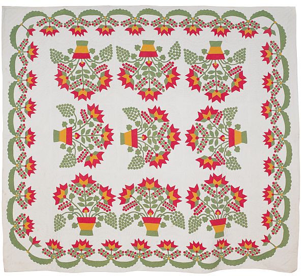 Appliqué flower basket quilt 19th