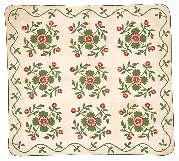 Appliqu Whig Rose quilt 19th 175b23