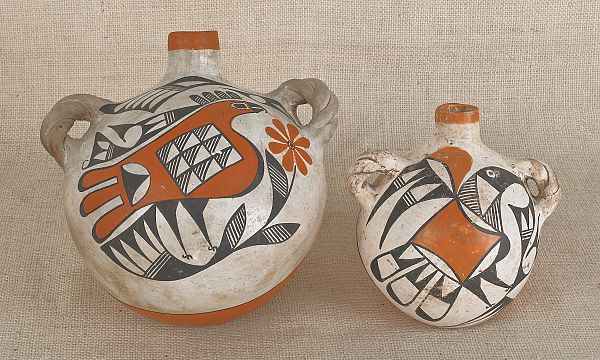 Two Acoma pottery canteens with