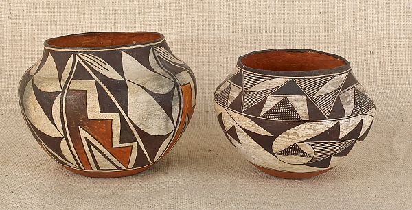Two Acoma pottery jars 5 1/2 h. and