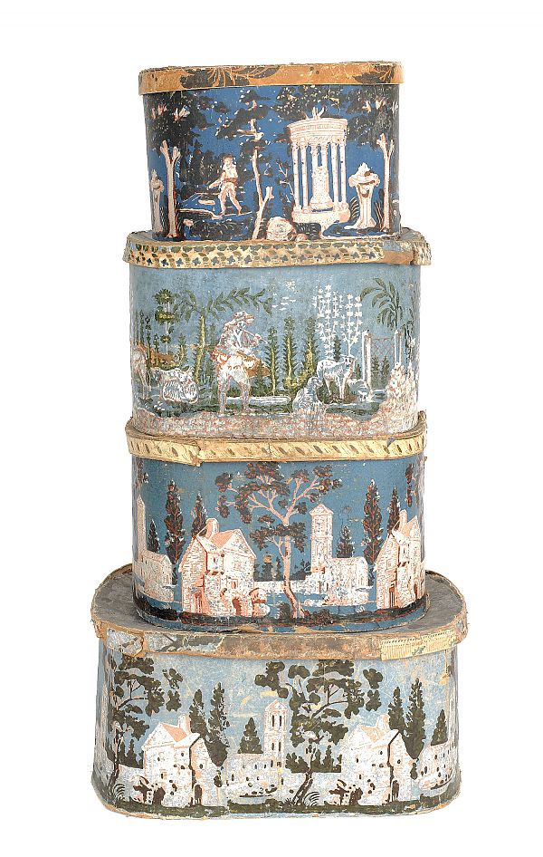 Four wallpaper hat boxes early mid 175b57