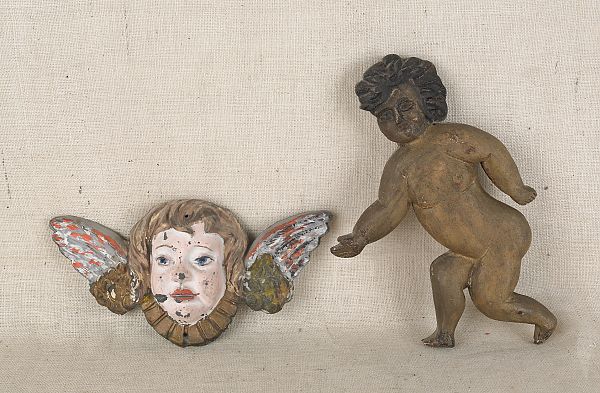 Carved and painted cherub plaque 175b86