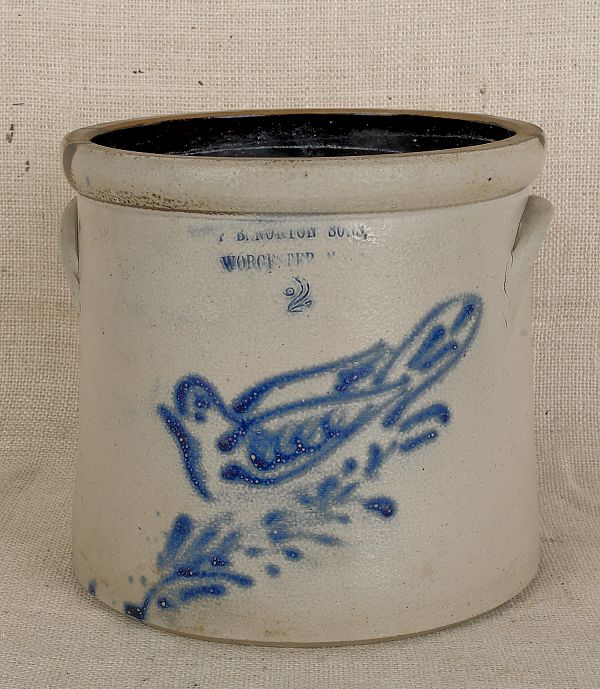 Two-gallon stoneware crock with cobalt