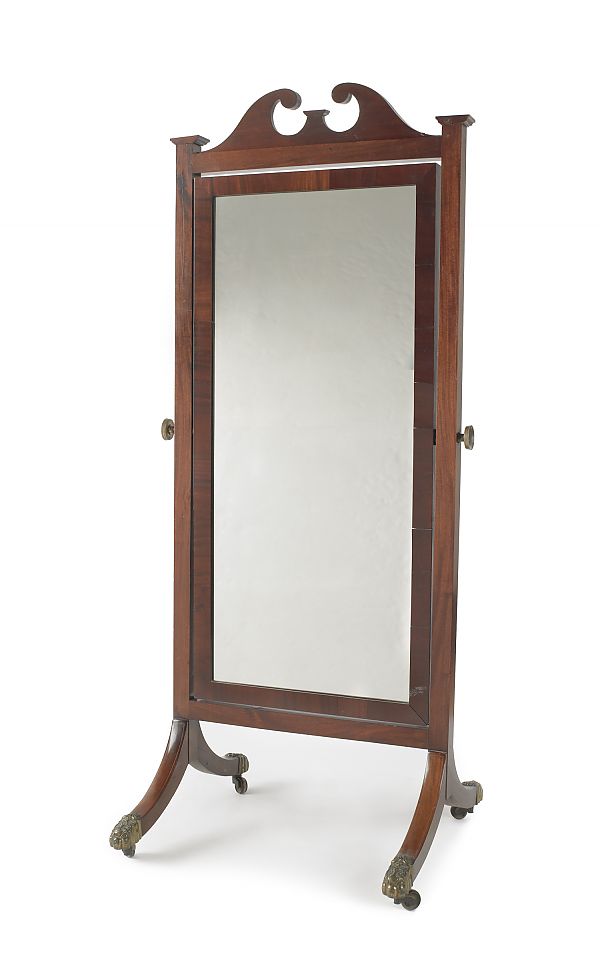 Empire style mahogany cheval mirror