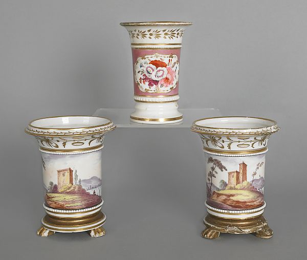 Three porcelain spill vases 19th