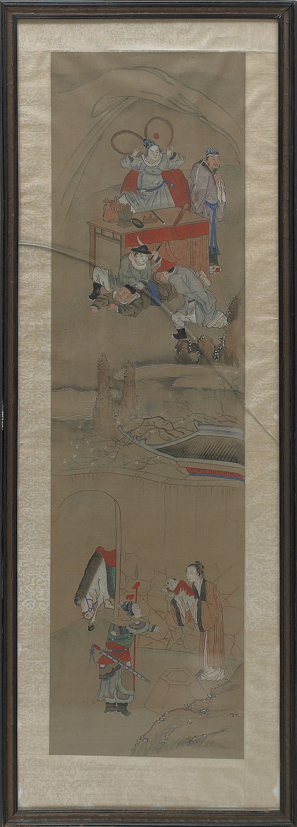 Two Chinese painted silk panels 20th