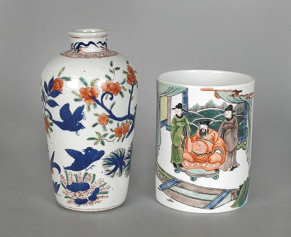 Chinese porcelain brush pot together