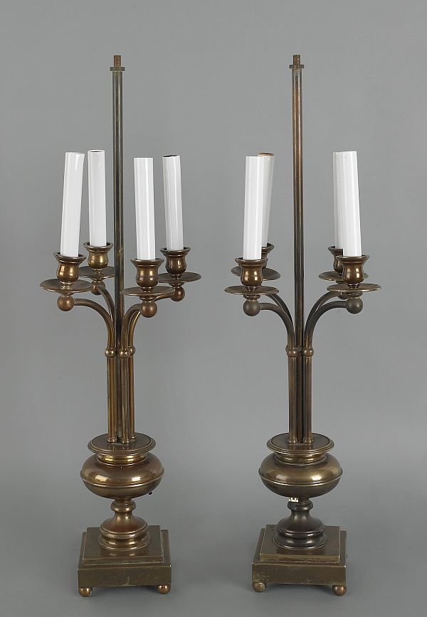 Pair brass table lamps 28" h. ?