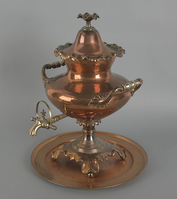 Brass and copper samovar and under tray