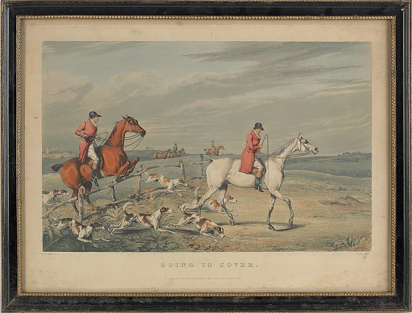 Set of four color lithograph hunting