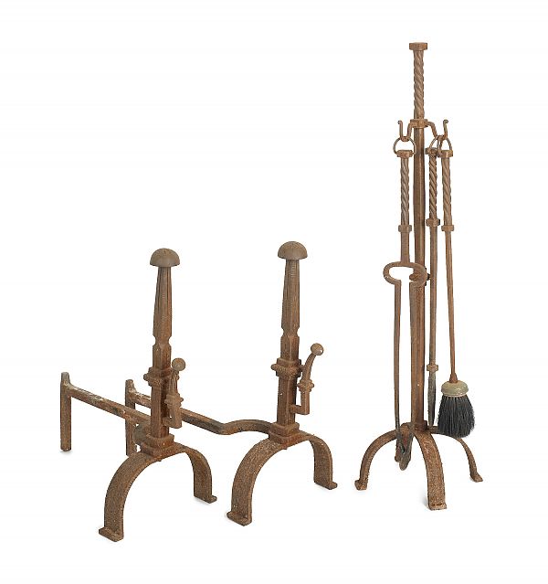 Wrought iron fireplace set early 20th