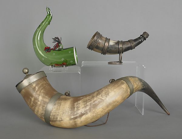 Enamel decorated glass horn together