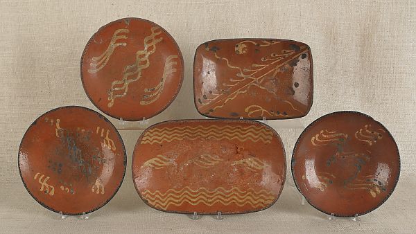 Two redware loaf dishes 19th c. together